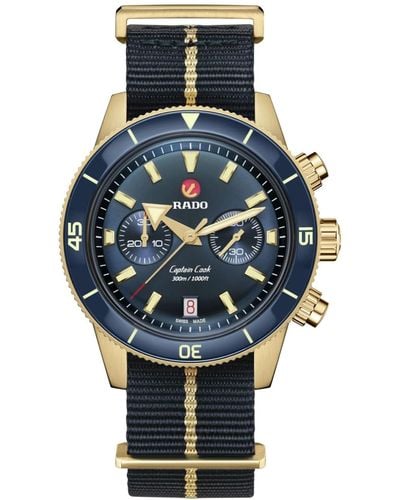 Rado Swiss Automatic Chronograph Captain Cook Blue Nato Strap Watch 43mm - Gray