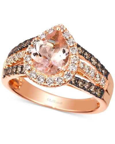 Le Vian ® Peach Morganite (1-1/10 Ct. T.w.) & Diamond (3/4 Ct. T.w.) Pear Halo Ring In 14k Rose Gold - Pink