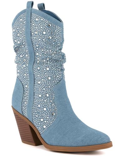 Sugar Kassandra 2 Narrow Calf Embellished Western Boots - Blue