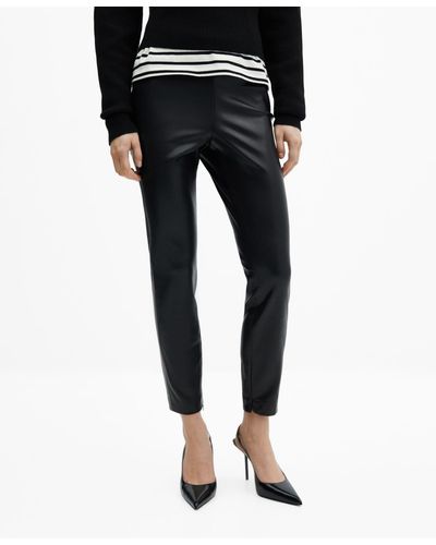 Mango Leather-effect Split Hems leggings - Black