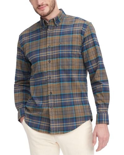 Tommy Hilfiger Big & Tall Westley Regular-fit Plaid Button-down Brushed Twill Shirt - Blue