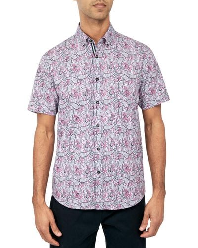 Society of Threads Regular Fit Non-iron Performance Stretch Paisley Print Button-down Shirt - Purple