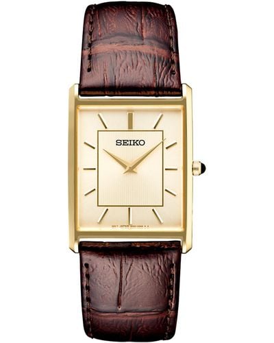 Seiko Essentials Brown Leather Strap Watch 29mm - Metallic
