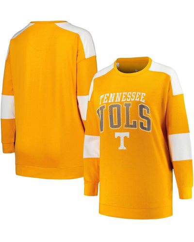 Profile Distressed Tennessee Volunteers Plus Size Striped Pullover Sweatshirt - Yellow