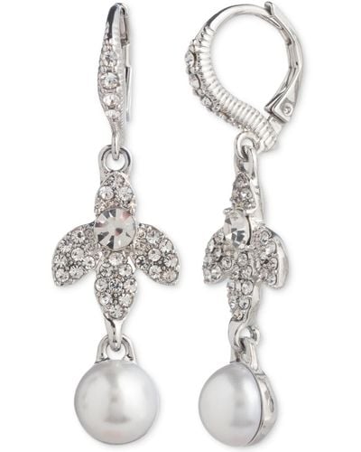 Givenchy Silver-tone Crystal & Imitation Pearl Linear Drop Earrings - White