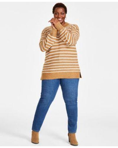 Style & Co. Style Co Plus Size Striped Mock Neck Sweater High Rise Straight Leg Jeans Created For Macys - Blue