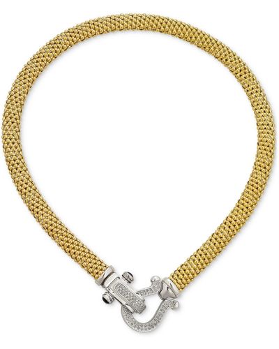 Macy's Diamond Horseshoe Link Mesh 17" Collar Necklace (5/8 Ct. T.w.) In Sterling Silver Or 14k Gold-plated Sterling Silver - Metallic