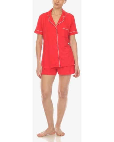 White Mark 2 Pc. Short Sleeve Pajama Set - Red