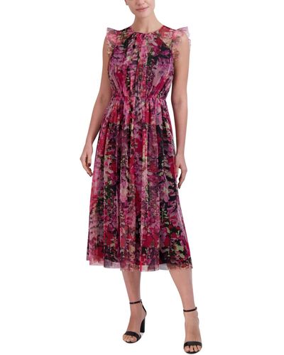 BCBGeneration Floral Tulle Midi Dress - Red