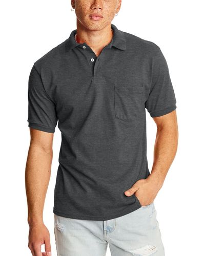 Hanes Ecosmart Pocket Polo Shirt - Gray