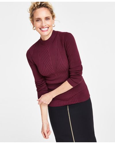 INC International Concepts Detail Ribbed Mock Neck Sweater - Red