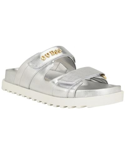 Guess Fabulon Two Strap Fabric Slide-on Sandals - White
