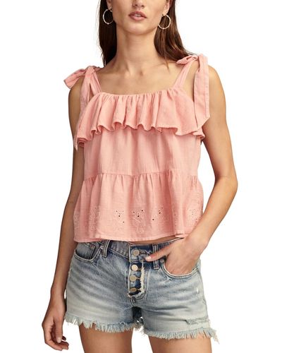 Lucky Brand Cotton Eyelet Dancing Bears Tank Top - Red