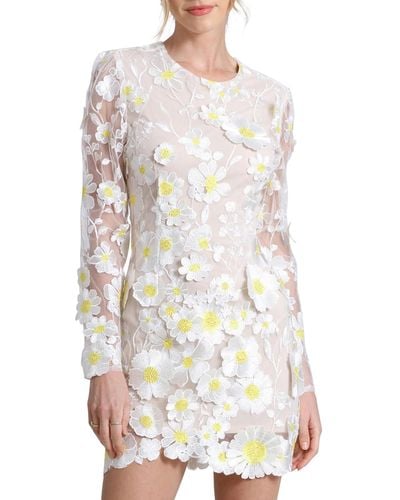 Avec Les Filles Floral-embroidered Mini Dress - White