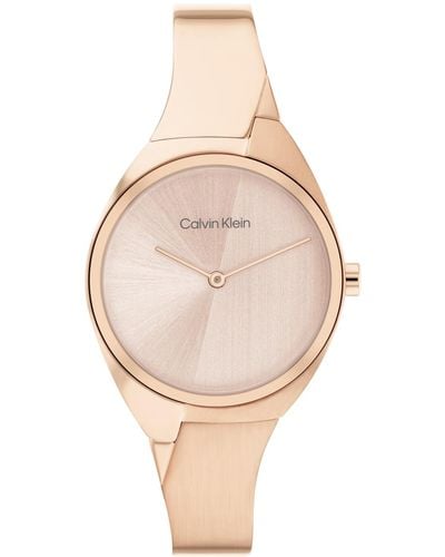 Calvin Klein Quartz Stainless Steel Case And Bangle Bracelet Watch - Metallic