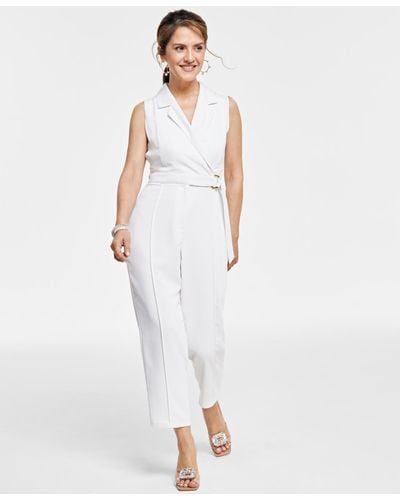 INC International Concepts Petite Sleeveless Notch-lapel Jumpsuit - White