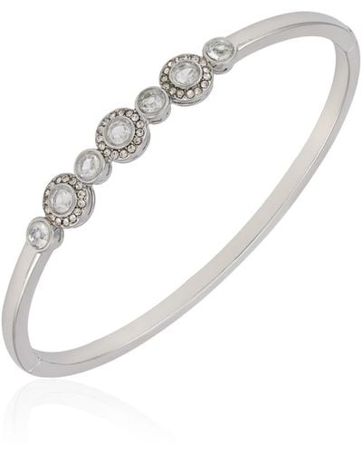 Tahari Clear Glass Stone Hinged Cuff Bracelet - White