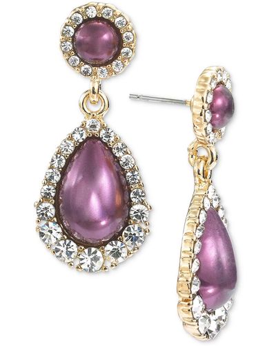 Charter Club Gold-tone Pave & Color Imitation Pearl Drop Earrings - Pink