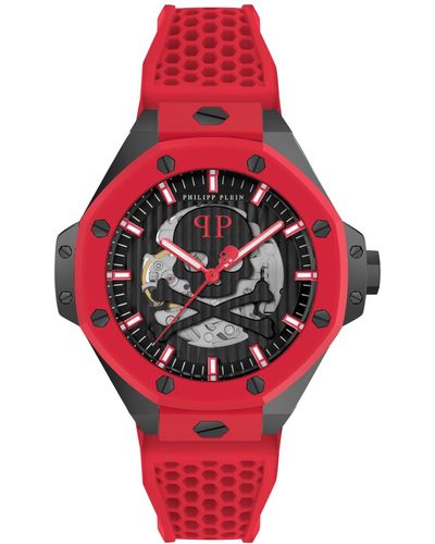 Philipp Plein Automatic Skeleton Royal Red Silicone Strap Watch 46mm