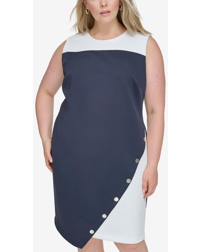Tommy Hilfiger Plus Size Colorblocked Jersey Dress - Blue