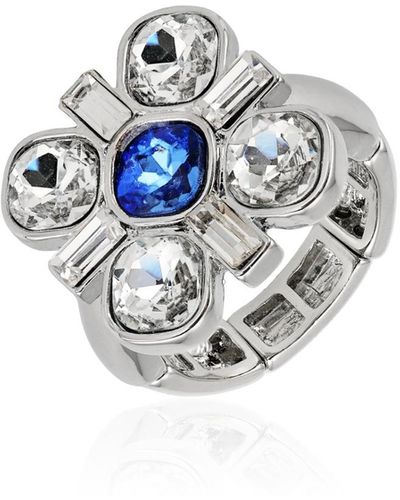 T Tahari Tone Blue And Clear Glass Stone Statement Stretch Ring