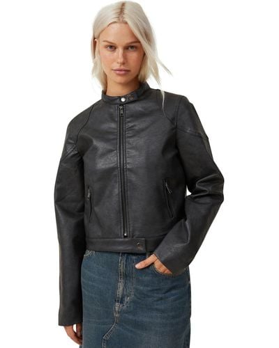 Cotton On Faux Leather Moto Jacket - Black