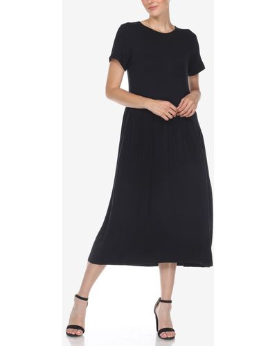 White Mark Short Sleeve Asymmetrical Waist Maxi Dress - Black