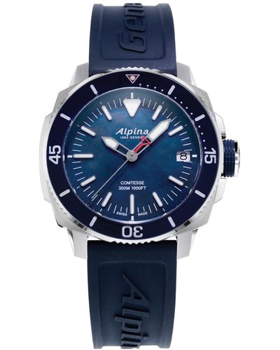 Alpina Swiss Seastrong Diver Comtesse Rubber Strap Watch 34mm - Blue