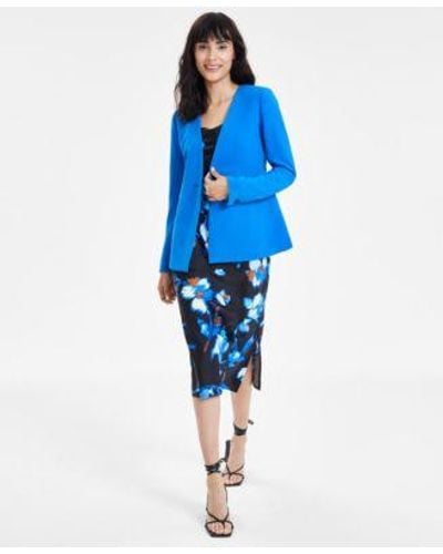 BarIII Floral Print Bias Cut Midi Dress Textured Crepe Blazer Created For Macys - Blue