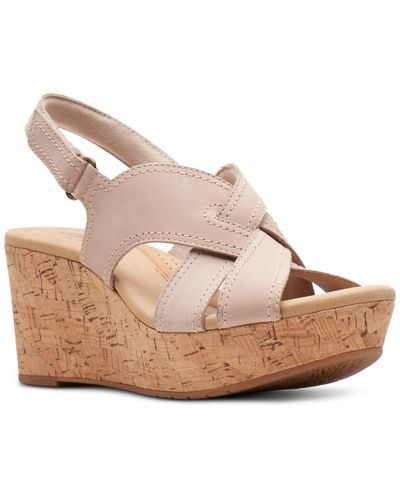 Clarks Rose Erin Woven-strap Wedge Sandals - Natural