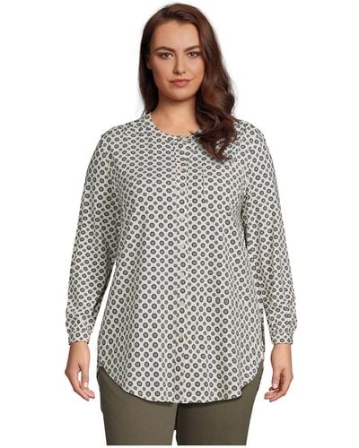 Lands' End Plus Size Long Sleeve Jersey A-line Tunic - Gray