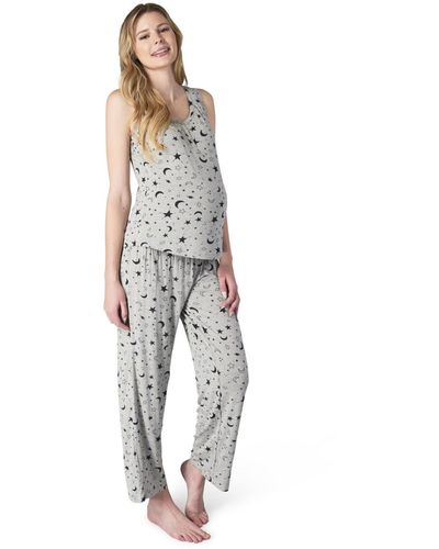Everly Grey Maternity Joy Tank & Pants /nursing Pajama Set - White