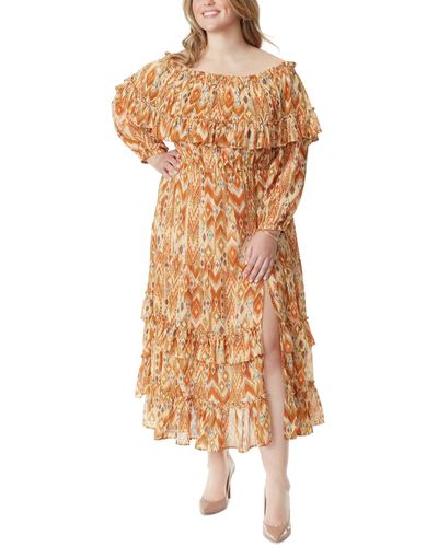 Jessica Simpson Plus Size Printed Merisa Ruffled Tiered Slit-front Dress - Multicolor