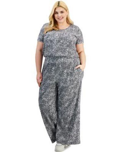 BarIII Trendy Plus Size Snakeskin Print Top Pull On Pants Created For Macys - Gray