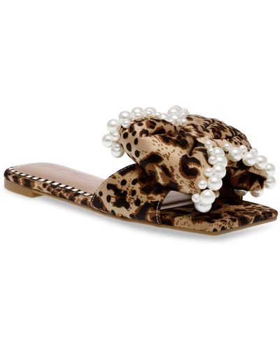 Betsey Johnson Liah Pearl-embellished Bow Slide Sandals - Brown