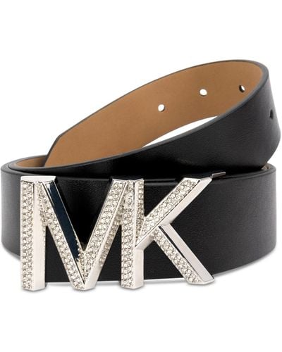 Michael Kors Michael Embellished Logo Leather Belt - Black