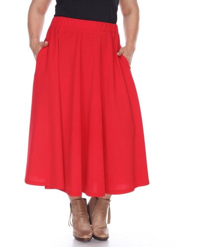 White Mark Plus Size Fla Midi Skirt - Red