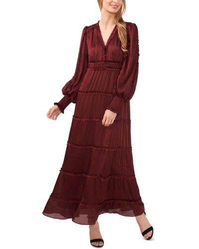 Cece Long Sleeve Plisse Ruffle Maxi Dress - Red