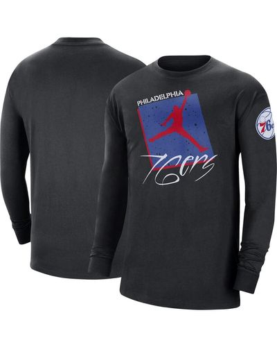 Nike Distressed Philadelphia 76ers Courtside Max 90 Vintage-like Wash Statement Edition Long Sleeve T-shirt - Black