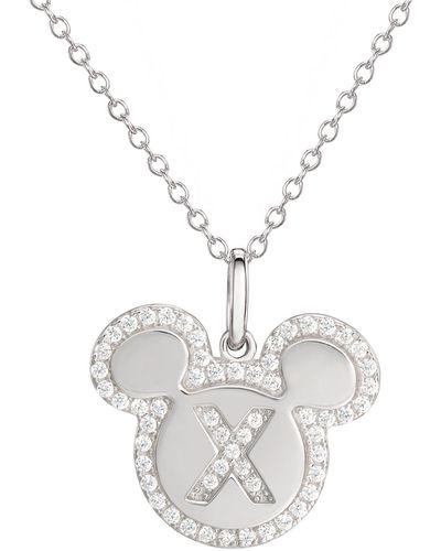 Disney Mickey Mouse Cubic Zirconia Initial Pendant 18" Necklace - White