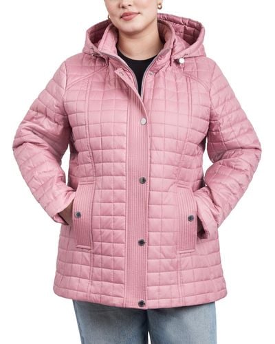 London Fog Plus Size Hooded Quilted Water-resistant Coat - Pink