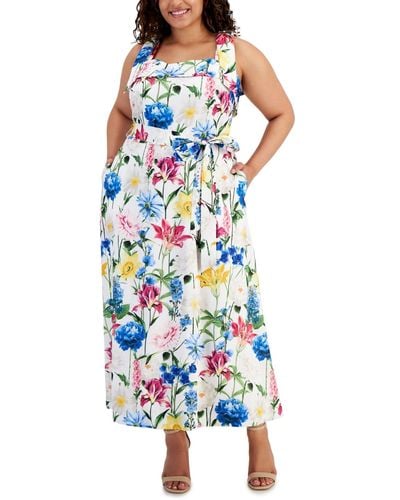 Anne Klein Plus Size Floral Square-neck Maxi Dress - Blue