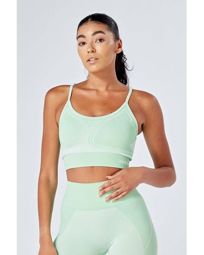 Twill Active Recycled Color Block Body Fit Seamless Sports Bra - Green