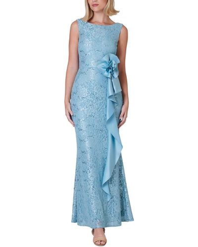 Jessica Howard Lace Rosette Sash Gown - Blue