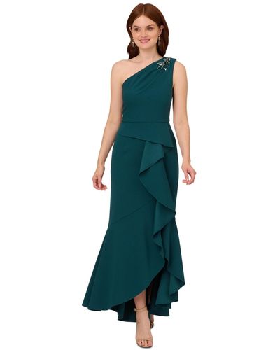 Adrianna Papell Beaded One-shoulder Gown - Green