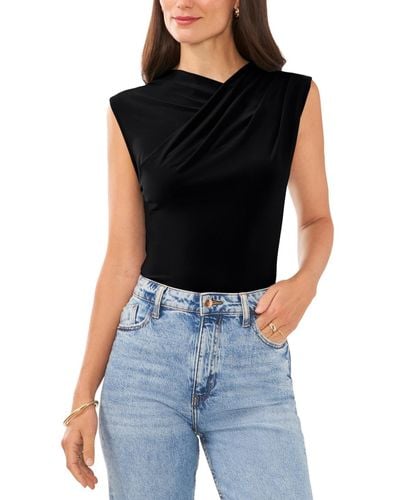 Vince Camuto Draped Crossover Neck Top - Black