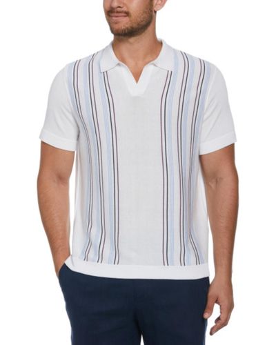 Cubavera Short Sleeve Striped-panel Johnny Collar Sweater Polo - White