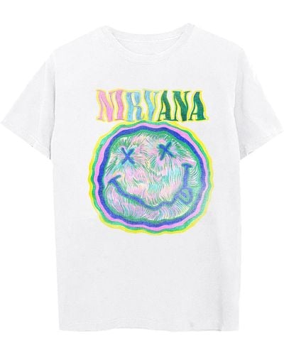 Merch Traffic Nirvana Fuzzy Smiley Short Sleeves T-shirt - Blue