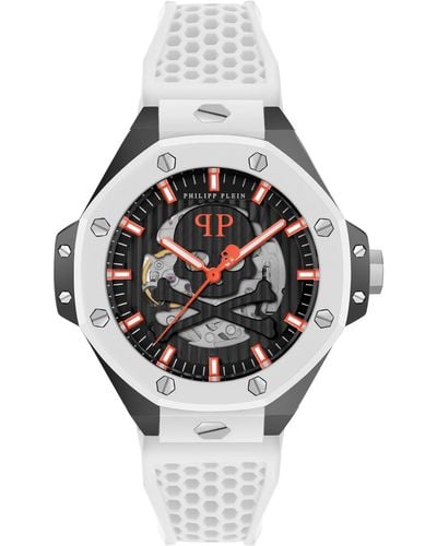 Philipp Plein Automatic Skeleton Royal White Silicone Strap Watch 46mm - Metallic