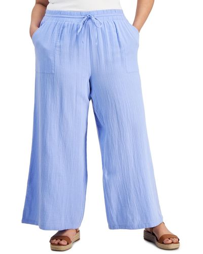 Style & Co. Plus Size Gauze Wide-leg Pull-on Pants - Blue